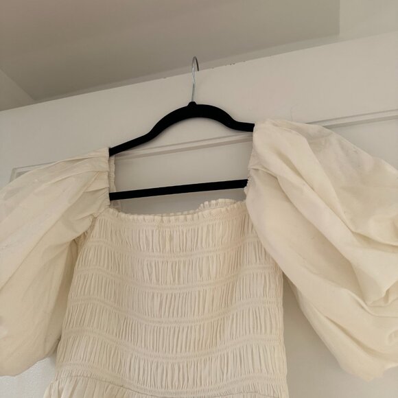 Reformation White Smocked Midi Puff Sleeve Dress Flowy Square Neck Bridal - Picture 8 of 8